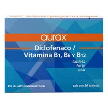 Diclofenac sodium 50.0 MG Vitamin b1 50.0 MG Vitamin b6 pyridoxine 50.0 MG Aurax 30 Tablets