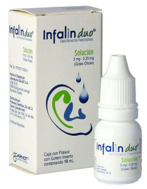 Infalin Duo Drops Otic Ciprofloxacin Fluocinolone 3mg / 0.25mg 10 ml