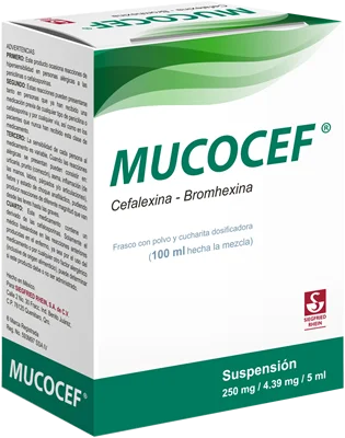 Mucocef Pediatric Cephalexin Bromhexine 250mg / 87.8mg 100 ml