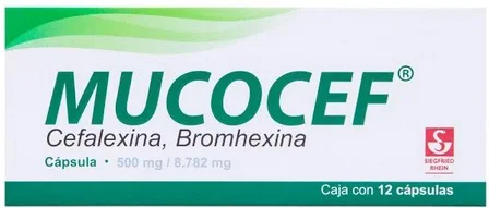 Mucocef Cephalexin Bromhexine 500mg / 8.782mg 12 Caps