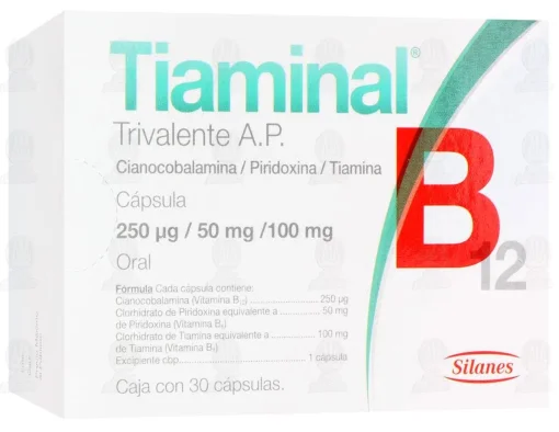 Vitamin Tiaminal B12 Cyanocobalamin Thiamine Pyridoxine 250mcg/100mg/50mg 30 Caps
