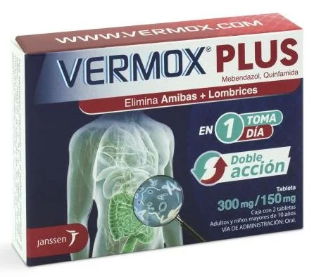 Vermox Plus Mebendazole Quinfamide 300/150 mg 2 tabs
