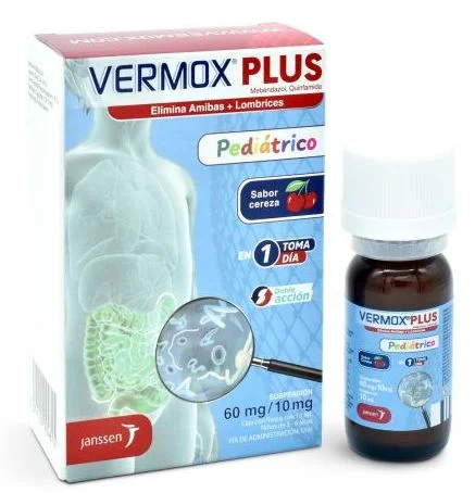 Vermox Plus Syrup Pediatric Mebendazole Quinfamide 60mg / 10mg 10ml
